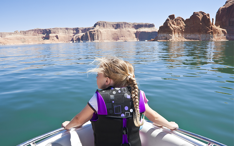 Water in AZ, little girl on a boat ride at Lake Powell.