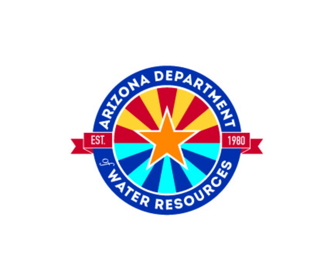 Arizona Department of Water Resources logo - Yellow Star with red and yellow rays on top, with blue rays on bottom.