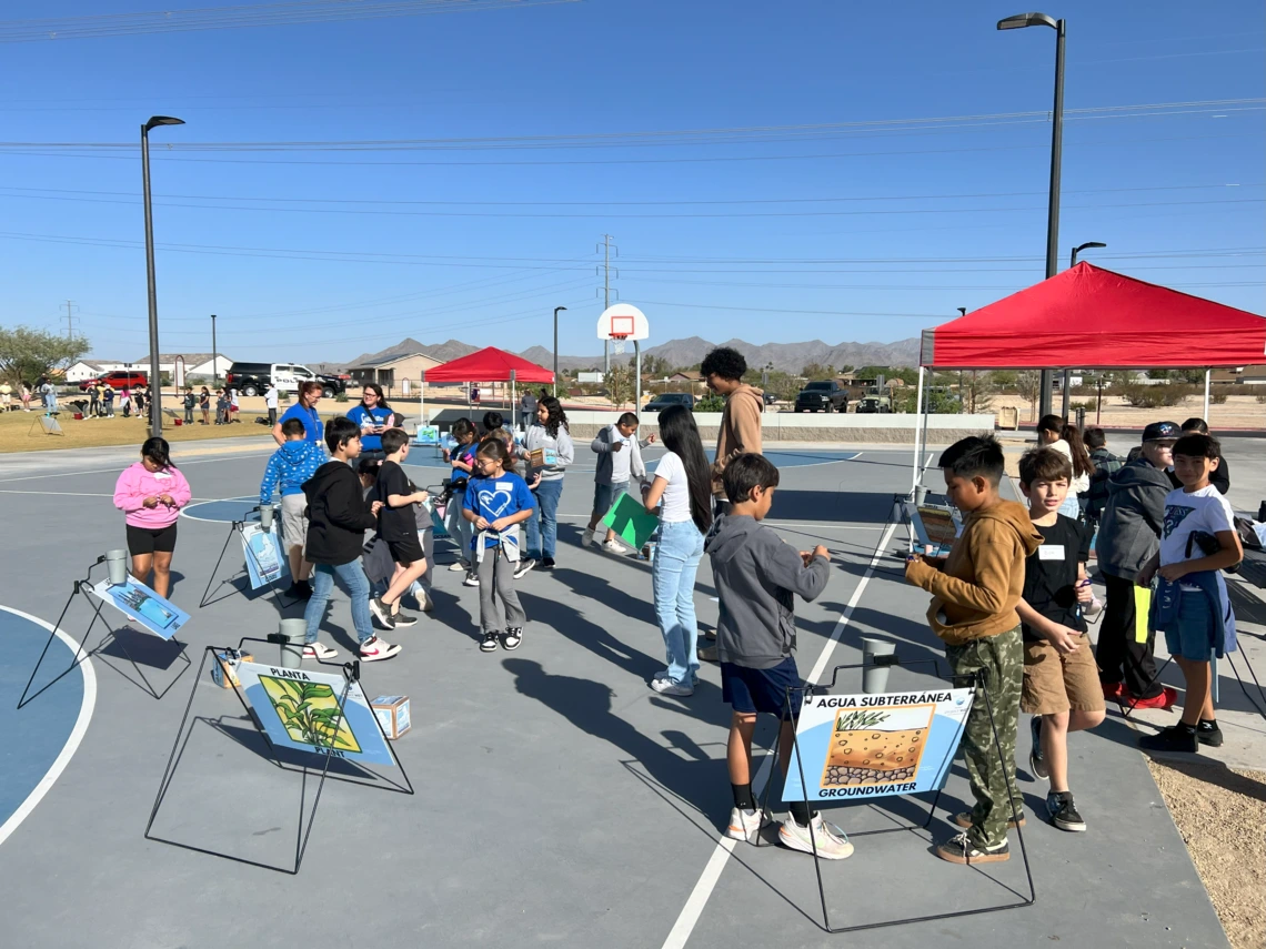 Students doing water cycle activity